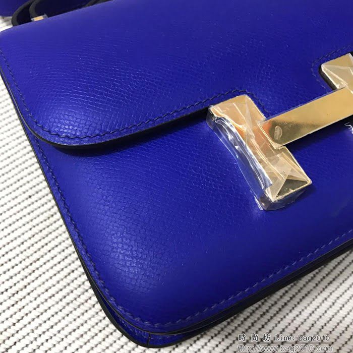 HERMES愛馬仕 H空姐包 進口原廠EP皮 頂級蜜蠟製作 街拍必備單品 電光蘭金銀 單肩斜挎包  Ama1570